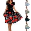 Abito Casual da Donna Estivo Casual Manica Corta Scollo a V Boho Vita Arricciata Stampato