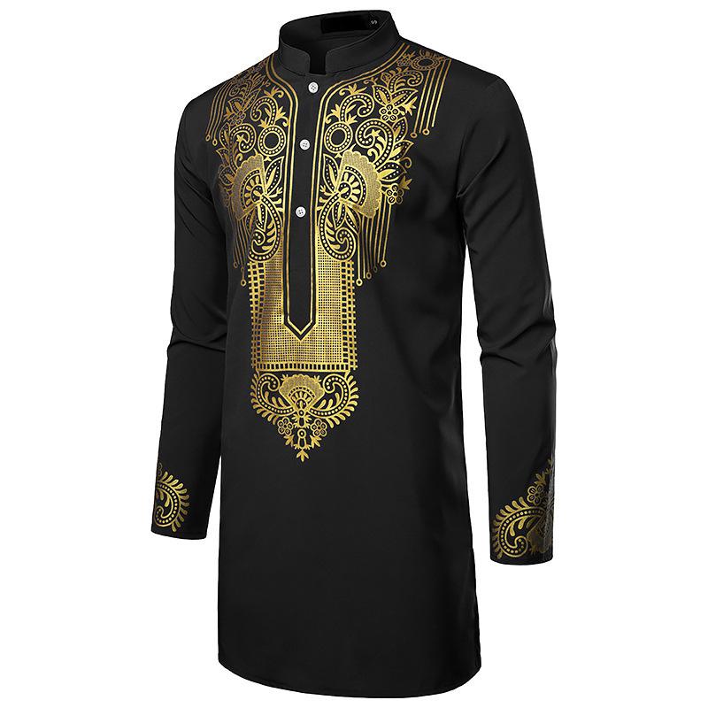 Men Printed Bronzing Shirt Printed Totem Long Shirt African Style Shirt