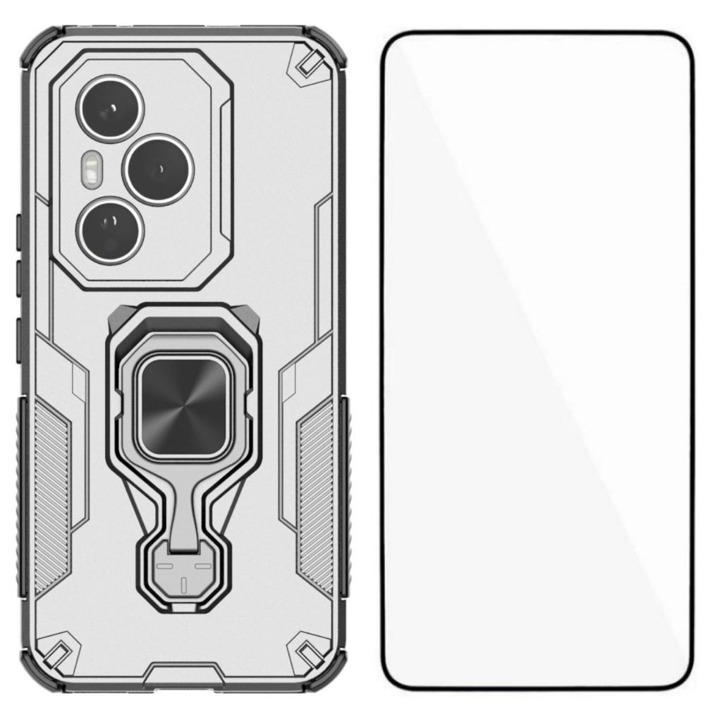 For Honor 400 Pro 5G (Global) Phone Case WANLONFENG PC TPU Back Cover Kickstand with Tempered Glass