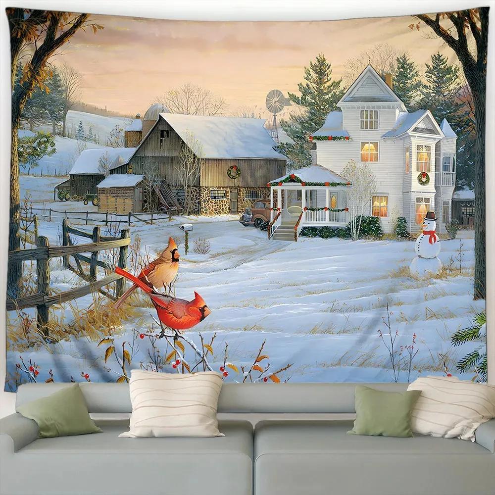 

Рождественская уличная снежная сцена Гобелен Спальня Гостиная Домашний Рождественский декоративный гобелен 100x75cm