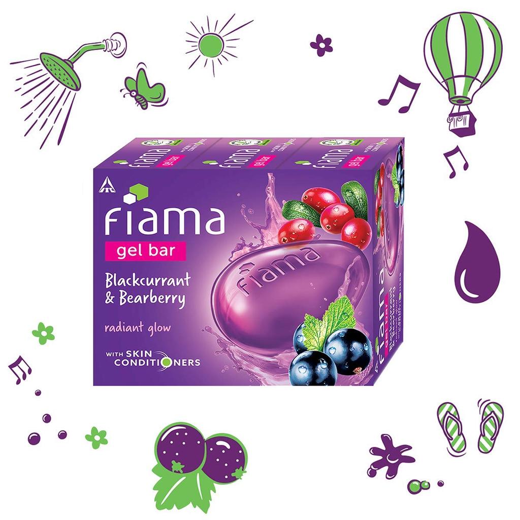 Fiama Gel Bar Blackcurrant Bearberry Soap 125GX3 For Radiant Glowing Skin With Skin Conditioners For Men Women All Skin Types