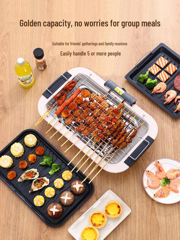 Grote Oranje-Rode Elektrische Rookloze Binnengrill met 6-delige Set