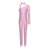 Girls Cat Cosplay Leotard Jumpsuit Sparkly Rhinestones Asymmetrical Sleeves with Tail Long Pants and Bowtie for Halloween Costume Party