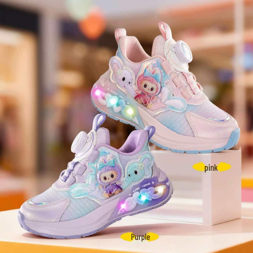 

Girls 2026 Spring Light-Up Breathable Mesh Running Shoes with Rotating Button Size 22-26 (Order 5 pairs)