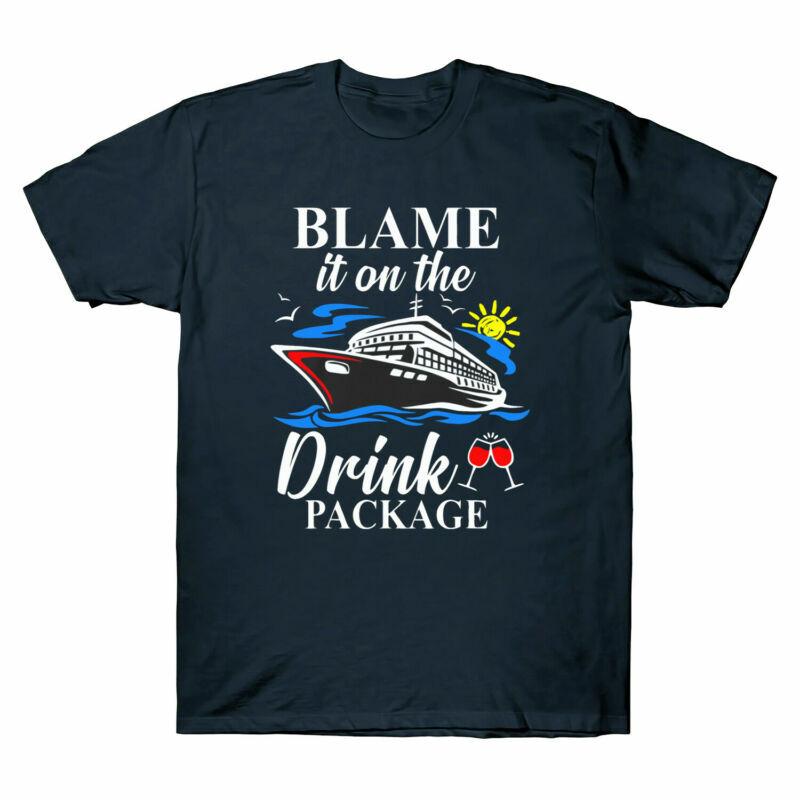 Funny Cruise Blame It on The Drink Package Men T-shirt Cotton Black Navy Tee M