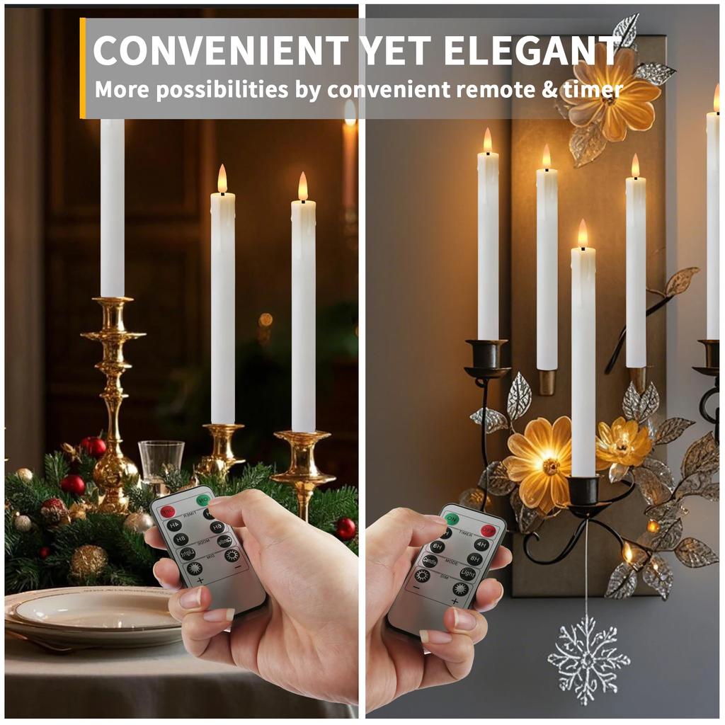 Flameless LED Taper Candles with Remote Timer Battery Operated Flickering Candlesticks for Wedding Halloween Christmas Decor