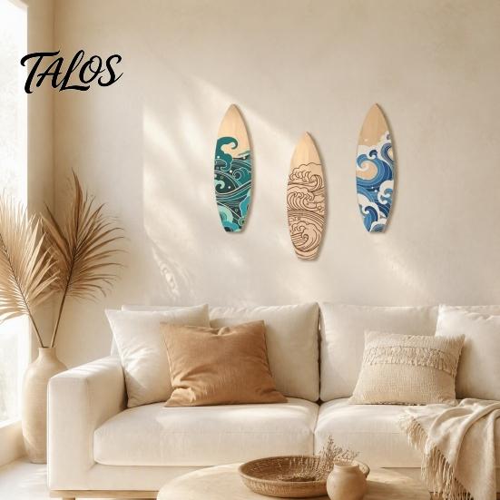 Seaside Style Ornaments 3 Pcs Summer Surfboard Wall Decor, Wooden Beach Signs, Coastal Rustic House Decor Theme Art Hanging Decorations for