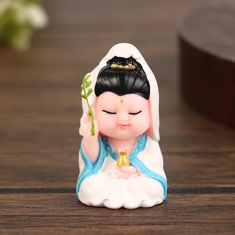 New Year Mascot Car Ornament Cute Little Buddha Guanyin Land Father-In-Law God Of Wealth Lotus Base Resin Ornament For Home