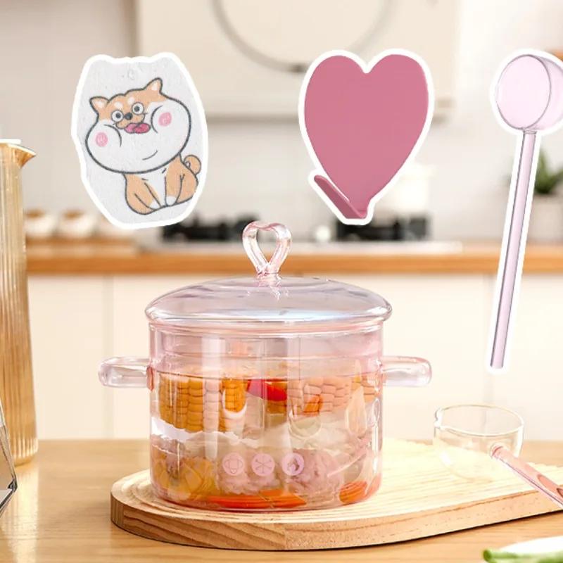 Aesthetic Glass Soup Pot Cookware Resistant Binaural Saucepan Pasta Stovetop Stew Cooking Pot Stockpot Kitchen Accessories Tool