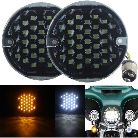 ZYTC 3 1/4" LED Turn Signals Flat PC Lens Style Rear 1156 Red LED Turn Signal Kit For Harley (Not Need Extra Lens)