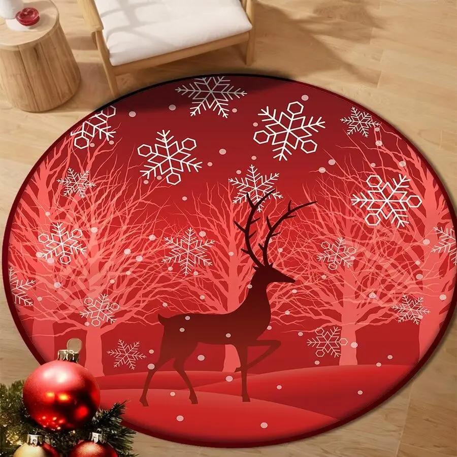 Christmas Snowflake Round Carpet for Living Room Decoration New Year Home Bedroom Large Rug Soft Non-slip Cloakroom Floor Mat