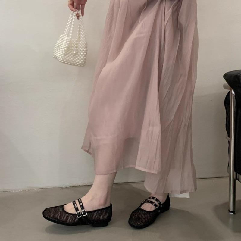 Fashion New Black Mesh Black Ballet Shoes Female Summer New Flat Hollow Mesh Breathable Single Shoe Fishnet Shoes Sandals