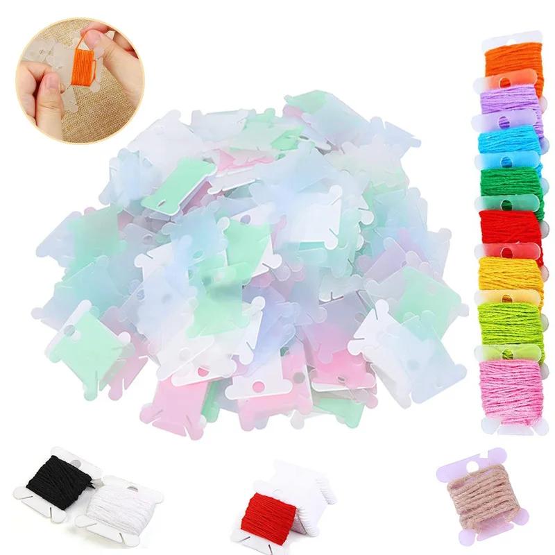 100Pcs Plastic Bobbins Spool Thread Card Embroidery Floss DIY Stitch Organizer Holder Sewing Tools.