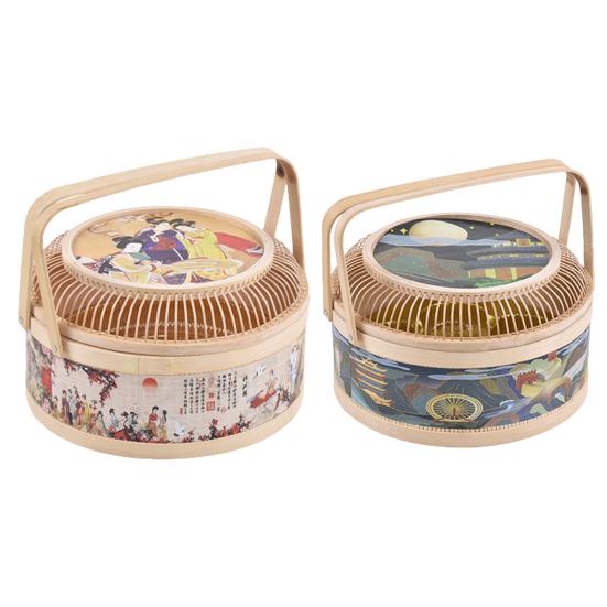 Moon Cake Basket Decorative Large Capacity Hand Made Storage Food Round Colorful