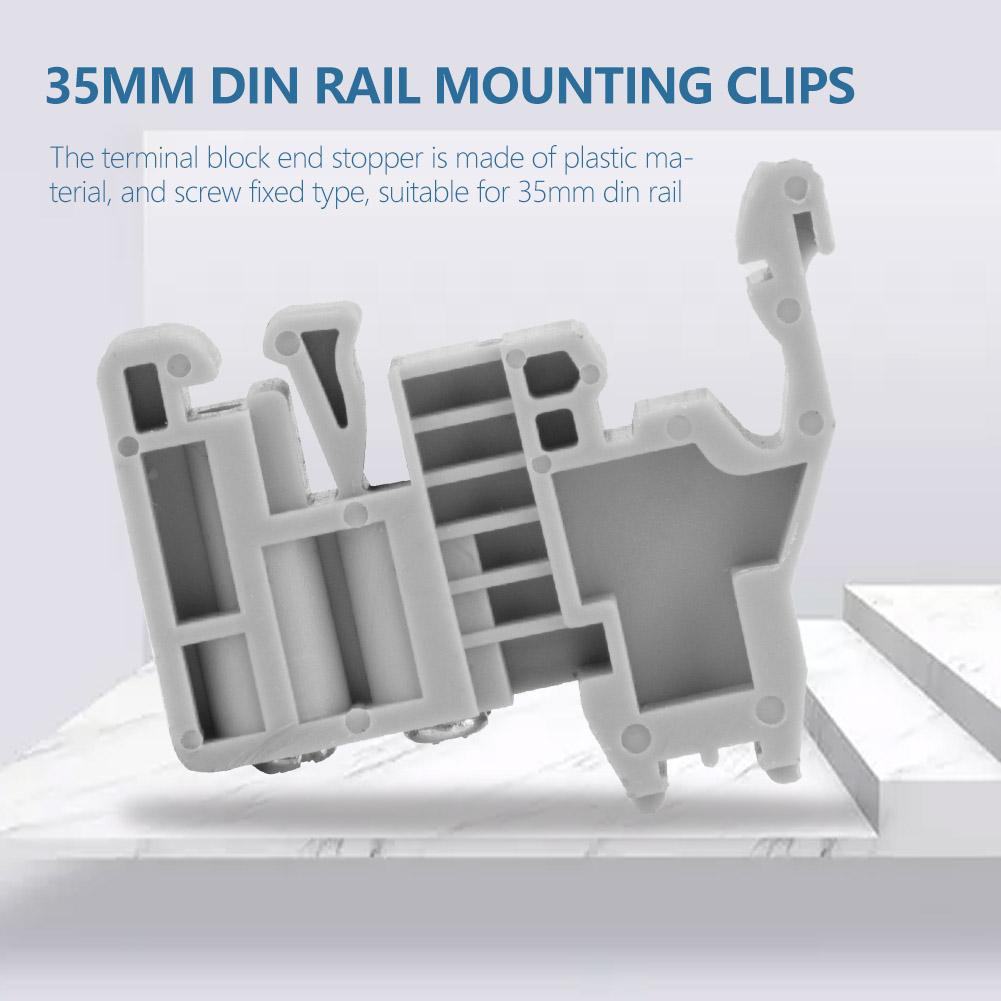 50pcs 35mm DIN Rail Terminal Block End Stopper Mounting Clips Gray (Model 12)