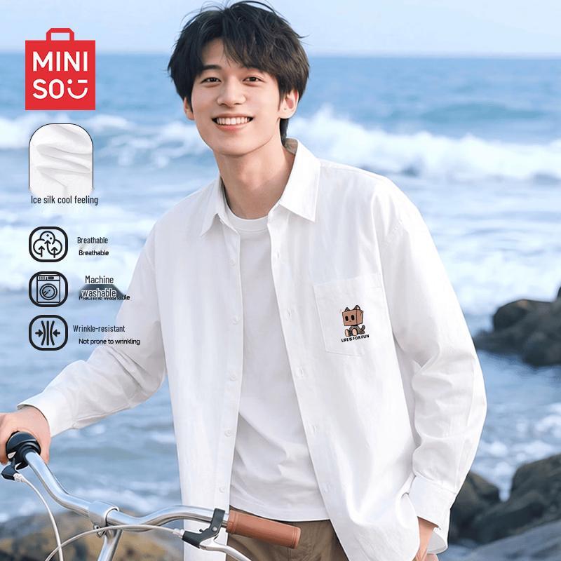 MINISO Men's Ice Silk Long Sleeve Wrinkle-Free Shirt