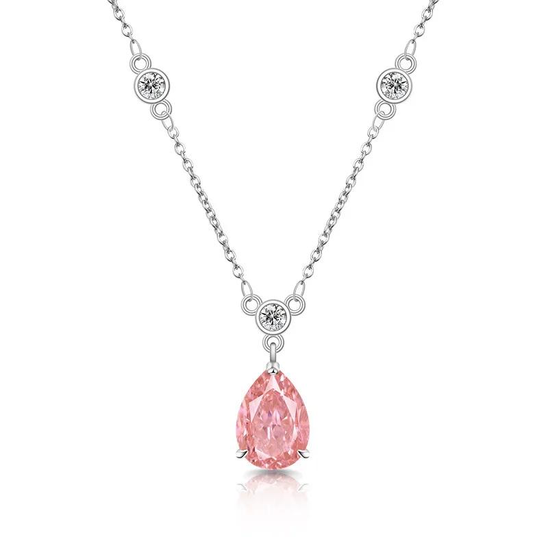 925 Sterling Silver Fashion Temperament Ice Flower Cut Crystal Zircon Water Drop Pendant Necklace Birthday Anniversary Gift