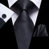 Hi-Tie Cravatta classica in seta da uomo con gemelli e fazzoletto in jacquard a righe blu e oro