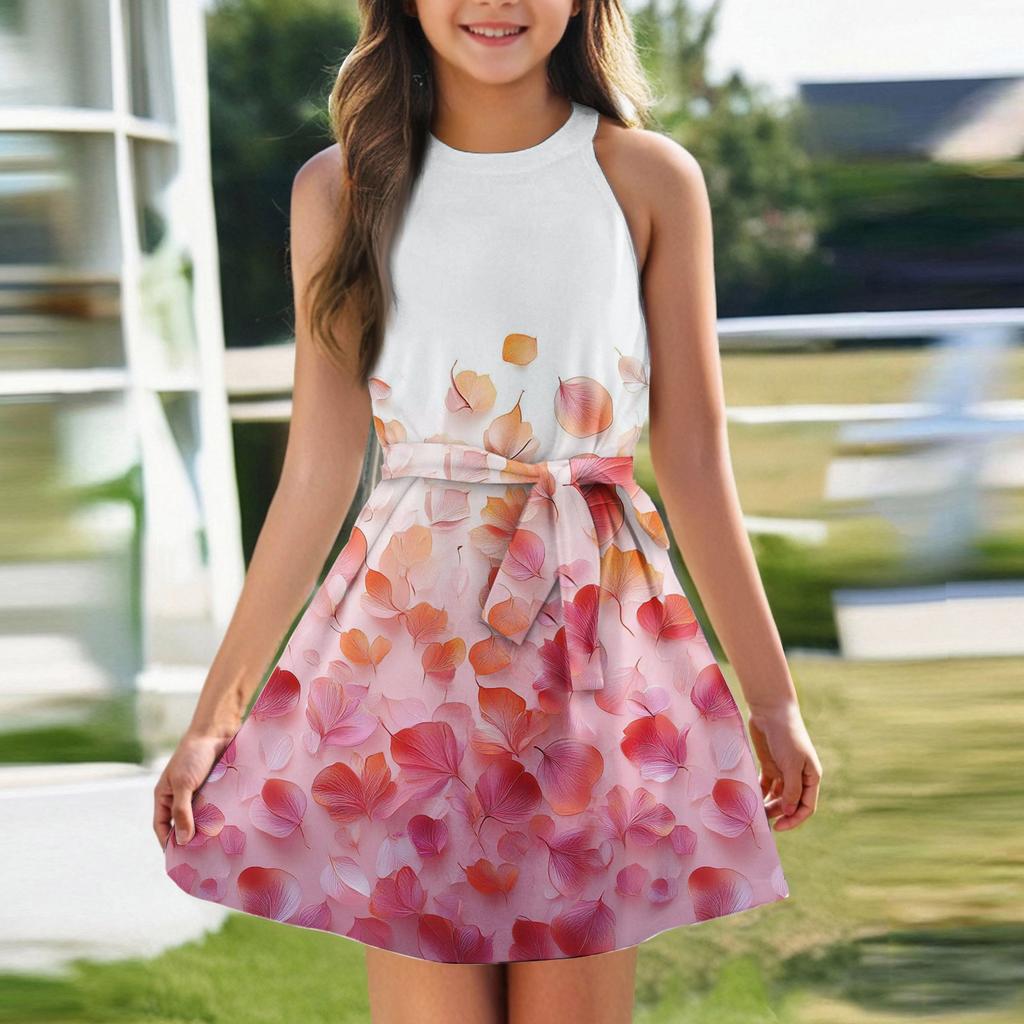 Tüdruku suvekleit Varrukateta rihmikuga kleit Ühevärviline ja mustriline Varrukateta kleit Vabaaja kleit