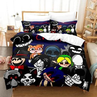 Set lenjerie de pat Creepypasta Jeff și Jane Single Twin Full Queen King Dimensiune Set de pat pentru adulți Copii Dormitor Huse de pilotă Seturi Imprimare 3D Anime