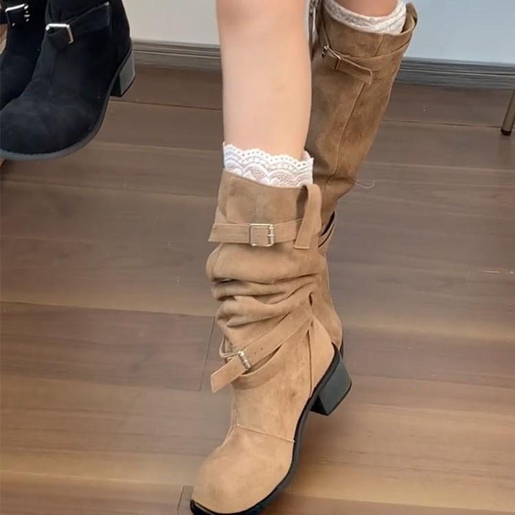 New Retro Stacked Boots Western Cowboy Boots Women's Tall Boots Small Fashion Thin Thick Heel Fashion Boots