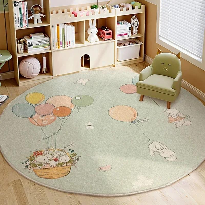 Round Short Plush Carpet Early Education Cartoon Children's Room Mat Play Area Floor Mat INS Style Mother and Baby Decor