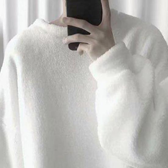 Bluză de trening groasă de iarnă cu gât rotund și mânecă lungă, culoare solidă, pentru bărbați. Bluză de trening supradimensionată, culoare solidă, pluș pe ambele fețe.