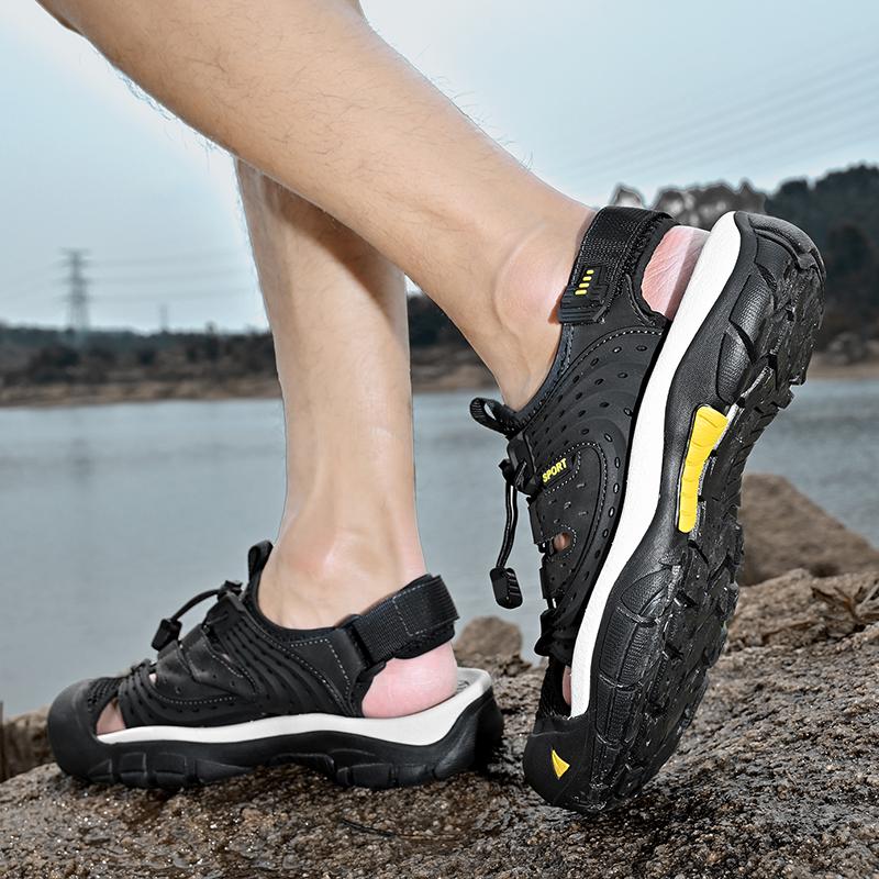 Anti-collision Toe Driving Shoes Handmade Men Summer Mesh Footwear Non-Slip Walking Sandals Leisure Walk Outdoor Beach Flats