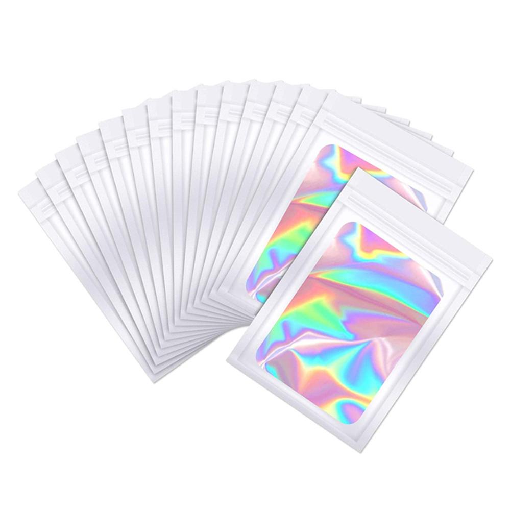 100pcs Laser Zip Lock Bag Holographic Iridescent Pouches Smell Proof Mylar Bags Resealable Packaging Pouch Jewelry Storage Bag