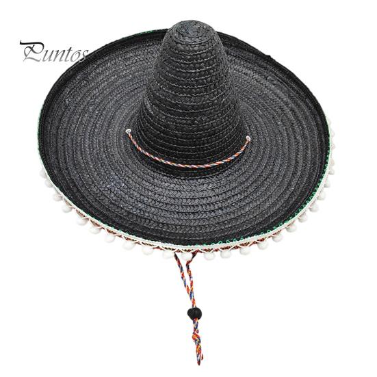 Zonnehoed Mexicaanse Sombrero met Kleurrijke Pompons, Hawaiiaanse Stijl Geweven Strohoed, Brede Rand Lichtgewicht Alle Seizoenen Feestkostuum voor de Zomer