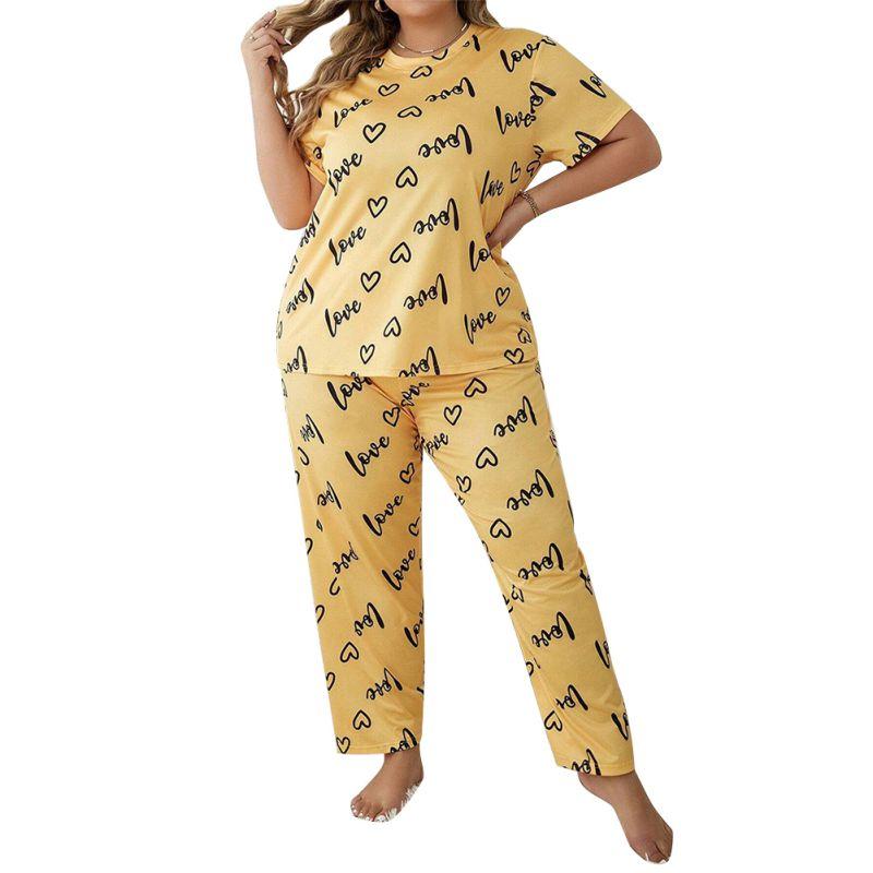 Damen Übergröße Pyjama Sets Lässig Locker Kurzarm Oberteil und Hose Loungewear