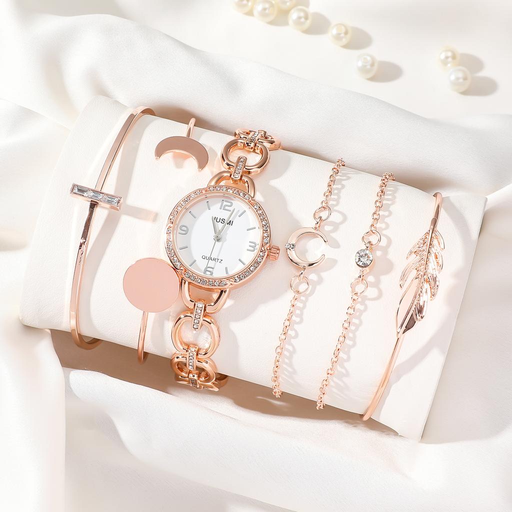 Ladies' new trend personality round diamond dial steel strap quartz watches fashion bracelets diamond hand chains feather hand c