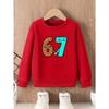 Kids Cartoon Smiley Number 67 Print Sweatshirt Unisex Boys Girls Cute Holding Hands Crewneck Long Sleeve Pullover Pink Soft Children Daily Sweat Top
