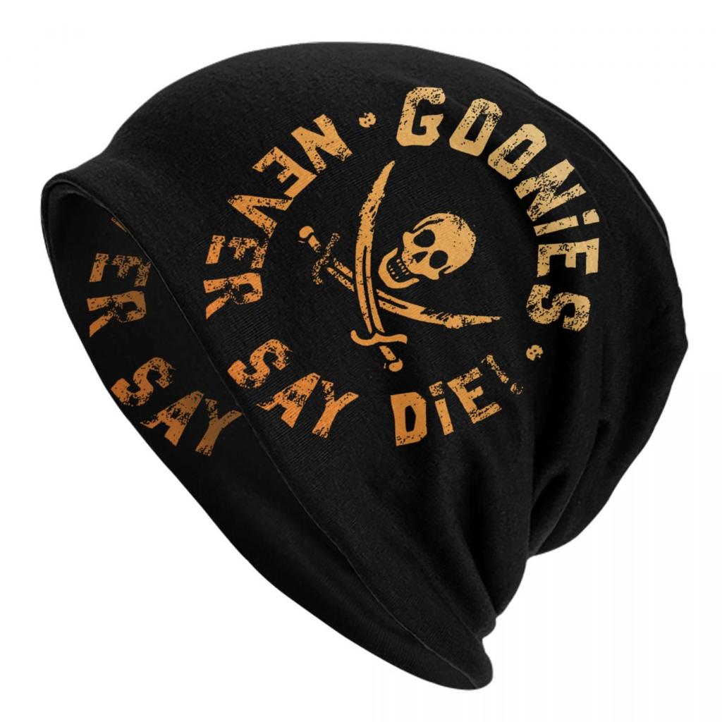 Goonies Never Say Die Skullies Beanies Caps For Unisex Women Unisex Street Winter Warm Knitting Hat Adult Pirate Skull Bonnet Hats