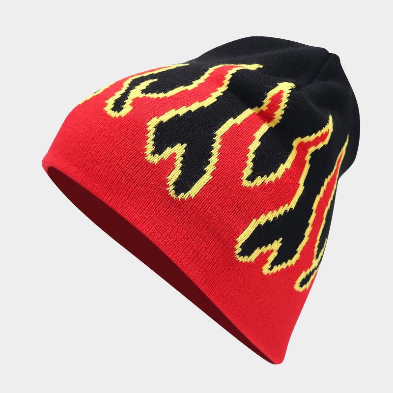Autumn New Knitted Hat Men's Hip-hop Fashion Flame Jacquard Pullover Hat Winter Outdoor Cycling Hat Versatile Beanie