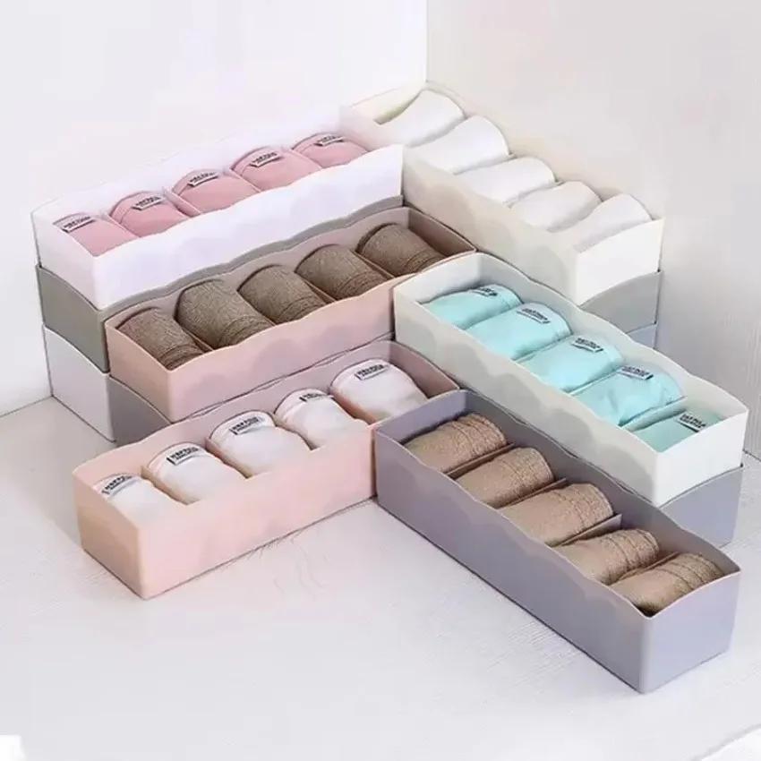 1/2pcs 5 Grid Underwear & Sock Organizer Box, Stackable Drawer Divider, Clear Plastic Storage for Closet, Saves Space