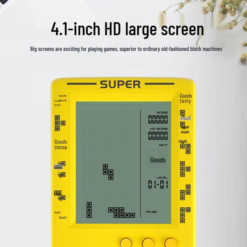 4,1-Zoll Retro Tetris Spielkonsole: Handheld Lernspielzeug für Kinder im Vintage-Stil