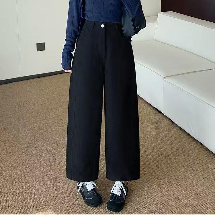 

Petite Fit: Casual Wide-Leg Winter 2025 Straight-Leg Pants in Black Coffee for Women S [80-94 lbs] чёрный