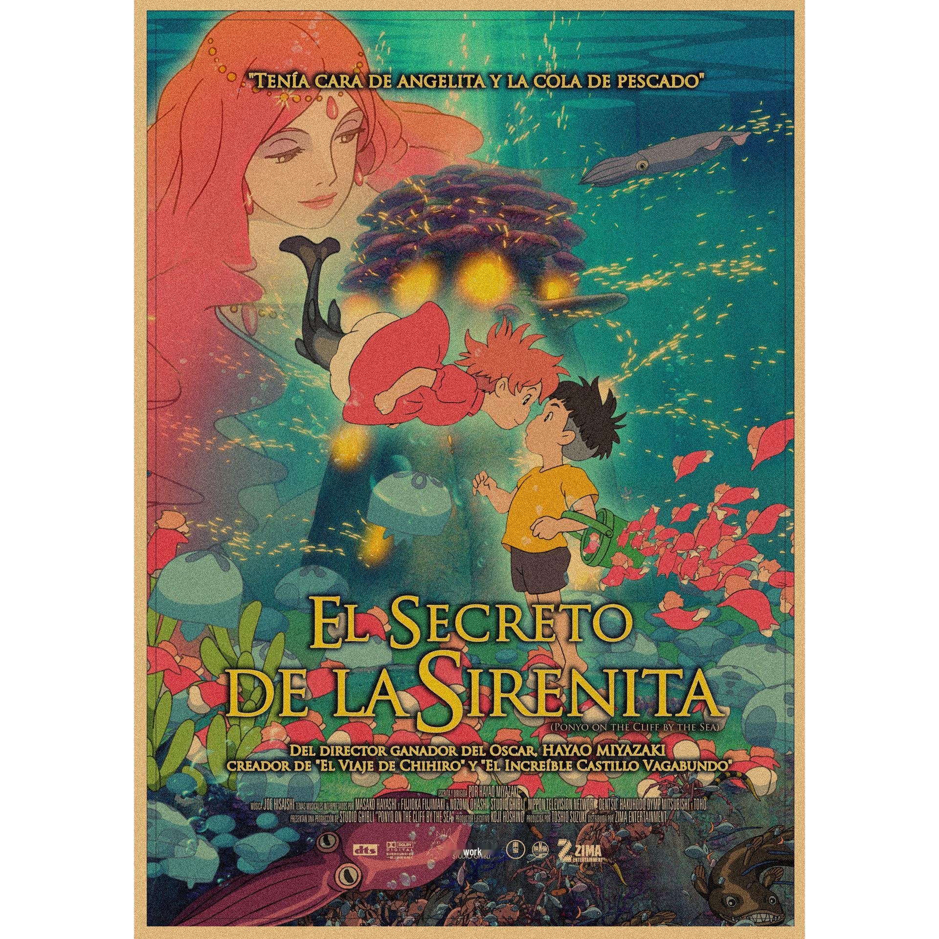 

Ponyo on the Cliff by the Sea Retro Anime Kraft Paper Poster Mural 42X29.7cm