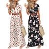 Damen Kleid Blumendruck Gürtel Frühling Sommer Bohemina A-Linie Maxi Kleid Strandbekleidung