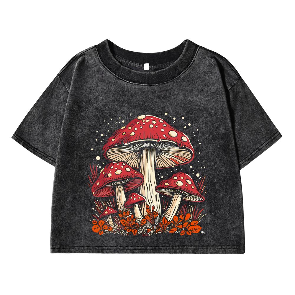 

Women s Cotton Crop Tops Trend Washed T-Shirts Red Mushroom Personality Graphic Printed Tees Street Clothes M