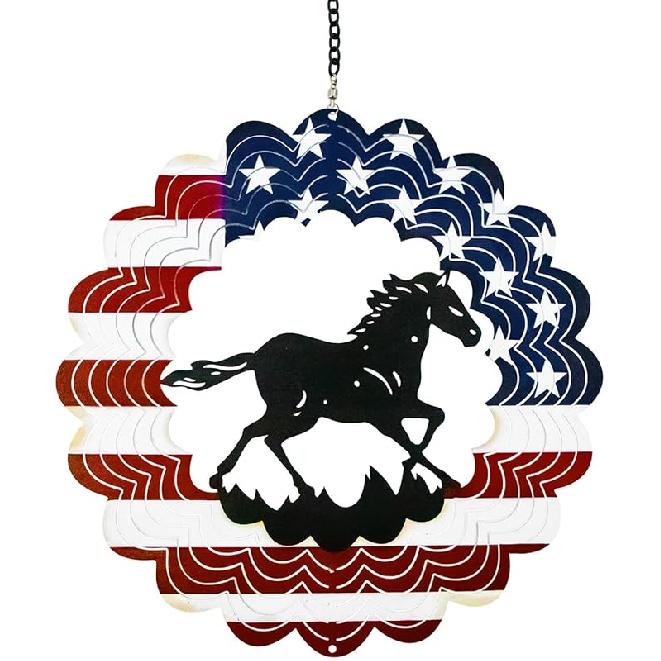 Sasquatch Gifts for Men, 4th of July Accessories Americana Flag Decor Bigfoot Gifts for Men, Metal Bigfoot Lawn Decor Wind Spinners Outdoor Hanging Horse