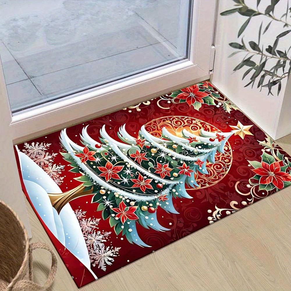 

1pc Christmas Themed Rug, Christmas Tree Full of Christmas Flowers Print, Bedside Carpet, Non slip Laundry Room Mat, Machine Washable Water 60cm by 90cm
