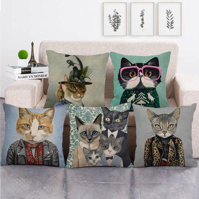 Cartoon Cat Pattern Series Super Soft Cotton and Linen Material Pillow Cover for Home Sofa Decoration Pillow Cover
