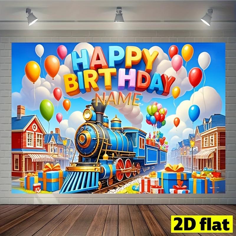 2D Plane Party Banner - Customizable Colorful Cartoon Train Theme Birthday Background Cloth