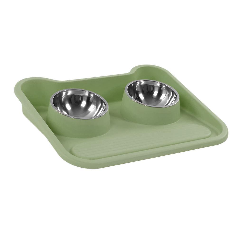 Cat Water Food Bowl 15 Degree Tilt Prevent Spill Stainless Steel Double Pet Bowl Set