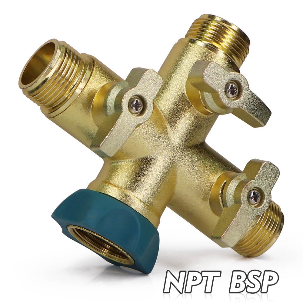 Adattatore Rubinetto da Giardino a Croce NPT/BSP 3/4" Alluminio Nichelato Rubinetto Robusto per Giardino Connettore di Irrigazione Stop Acqua