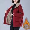 Women's Fleece-Lined Thickened Hooded Parka Jacket Solid Color Minimalist Causal Coat
