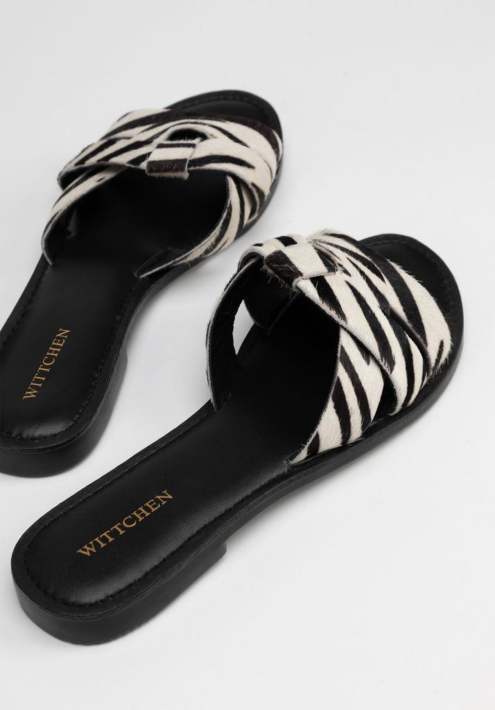Wittchen Women's Animal Print Leather Flip-Flops In Black And Beige, Black And Beige, Natural Leather