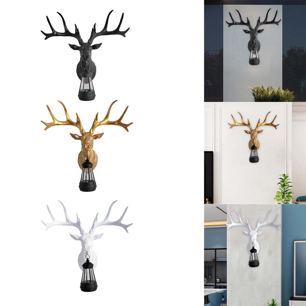 Deer Wall Lamp Modern Decorative Resin Craft Deer Wall Sculpture Wall Mount Decor for Outdoor Garden Background Home Decoration